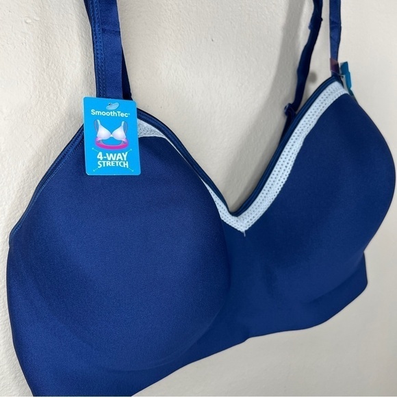 NEW XXL+ HANES BRA BLUE WITH LACE TRIM LINED WIREFREE CASUAL COMFORTABLE - Picture 3 of 9
